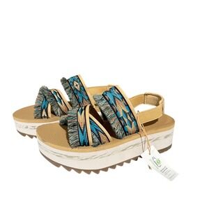 Teva Flatform Universal Fringe Sandals Tan Blue Geometric 1106851 Womens 7